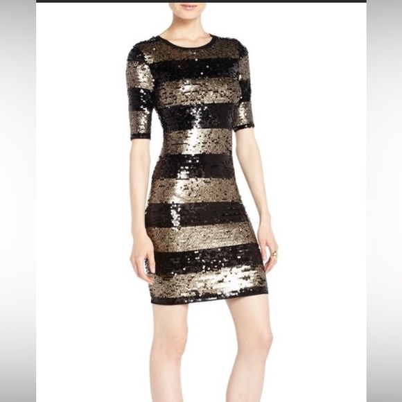 bcbg sequin stripe dress BCBG Women's Sequin Detail Striped Boat Neck Dress